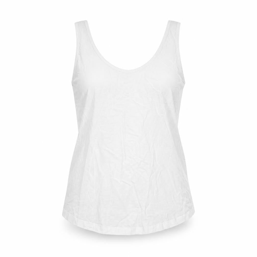 Front view of ASOS women’s white cotton basic tank, size UK 10, scoop neck