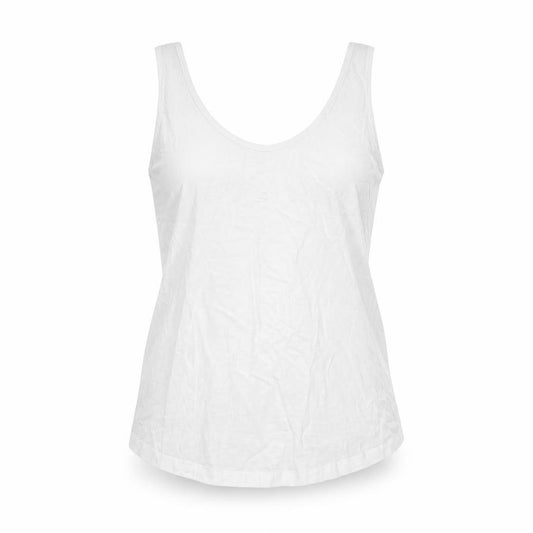 Front view of ASOS women’s white cotton basic tank, size UK 10, scoop neck