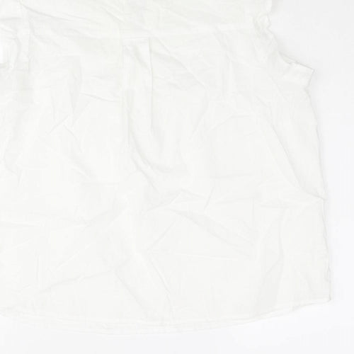 Dunnes Stores Womens White Cotton Basic Blouse Size M V-Neck - Floral Embroidery