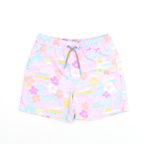 Marks and Spencer Boys Multicoloured Geometric Polyester Sweat Shorts Size 6-7 Years Regular Drawstring - Palm Tree Flower Swim Shorts