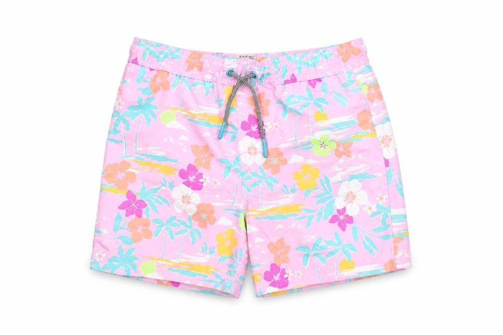 Marks and Spencer Boys Multicoloured Geometric Polyester Sweat Shorts Size 6-7 Years Regular Drawstring - Palm Tree Flower Swim Shorts