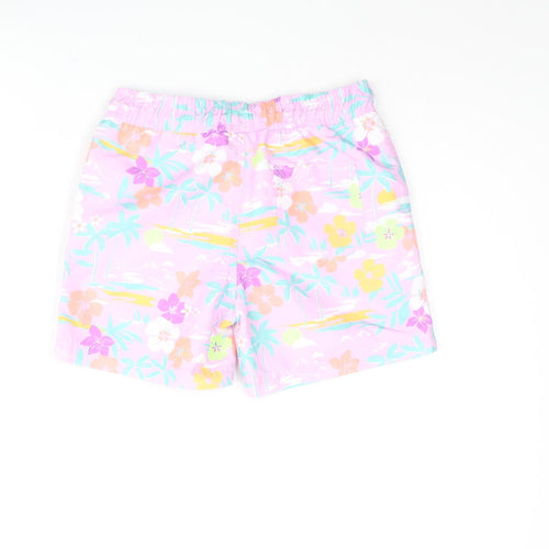 Marks and Spencer Boys Multicoloured Geometric Polyester Sweat Shorts Size 6-7 Years Regular Drawstring - Palm Tree Flower Swim Shorts