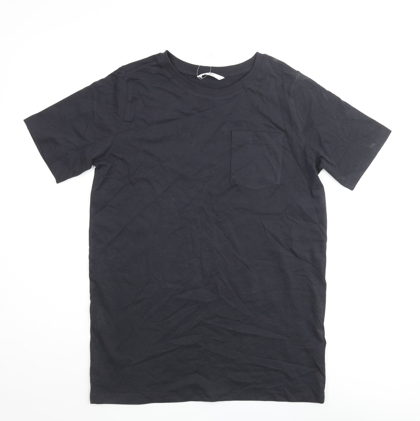 Marks and Spencer Boys Black Cotton Basic T-Shirt Size 12-13 Years Crew Neck Pullover