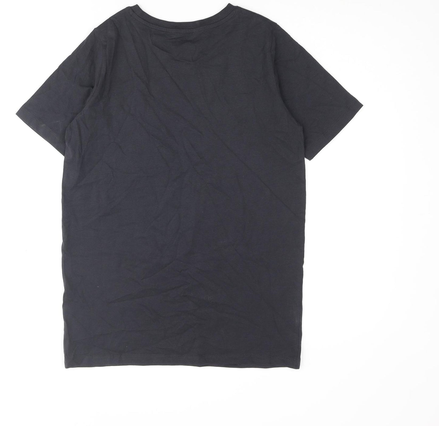 Marks and Spencer Boys Black Cotton Basic T-Shirt Size 12-13 Years Crew Neck Pullover