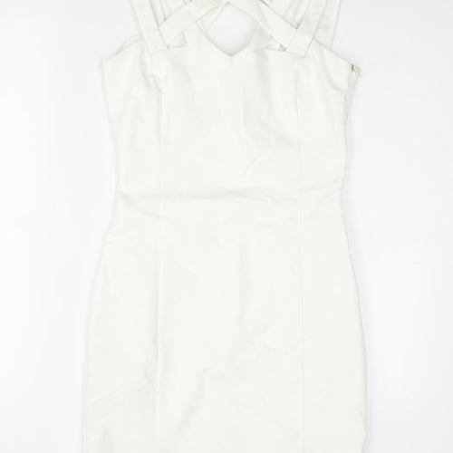 Mango Womens White Cotton Bodycon Size S Halter Zip
