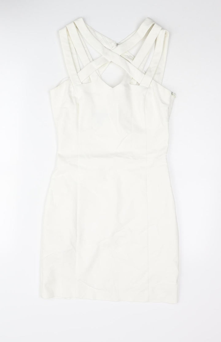 Mango Womens White Cotton Bodycon Size S Halter Zip