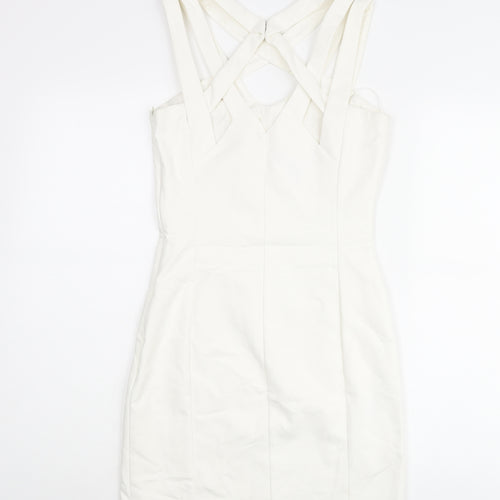 Mango Womens White Cotton Bodycon Size S Halter Zip