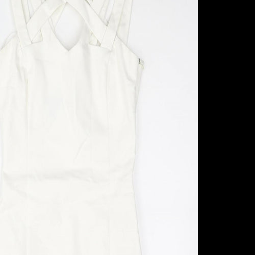 Mango Womens White Cotton Bodycon Size S Halter Zip