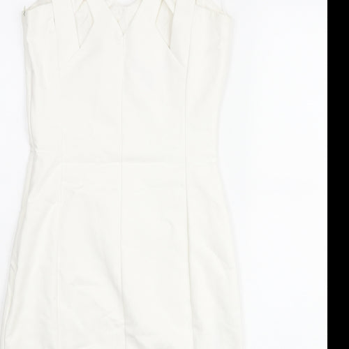 Mango Womens White Cotton Bodycon Size S Halter Zip