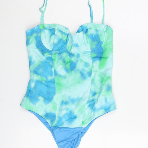Zara Womens Blue Tie Dye Polyester Bodysuit One-Piece Size XS Zip
