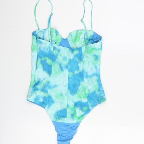 Zara Womens Blue Tie Dye Polyester Bodysuit One-Piece Size XS Zip