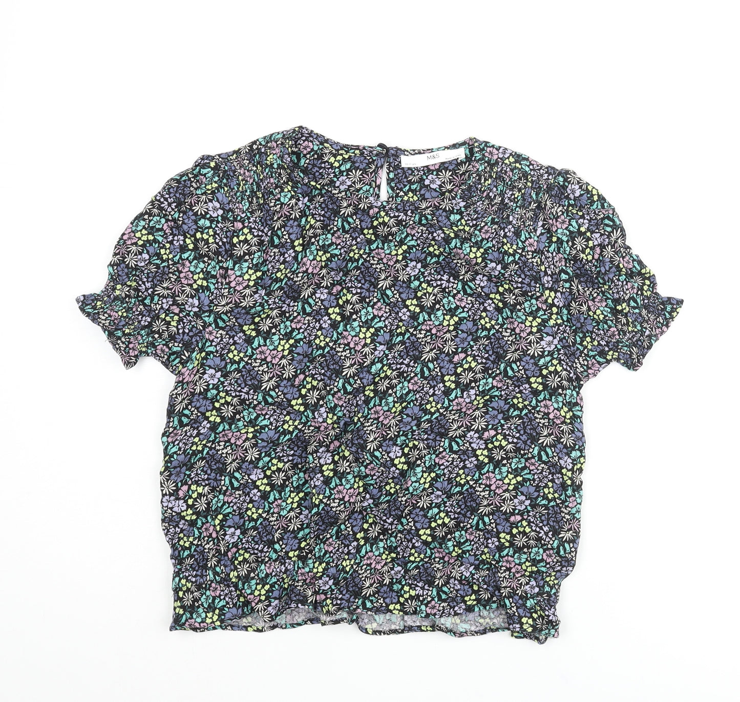 Marks and Spencer Girls Multicoloured Floral Viscose Basic Blouse Size 10-11 Years Round Neck Button