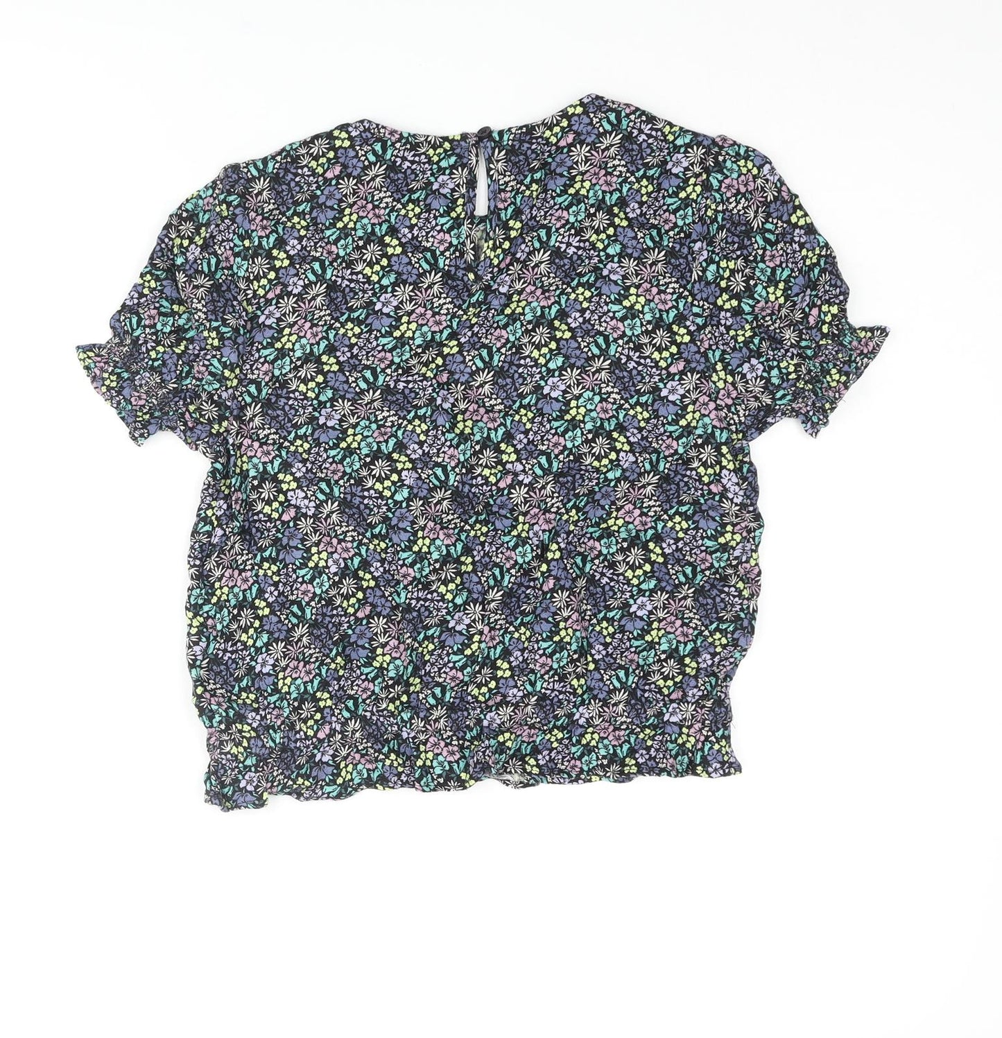 Marks and Spencer Girls Multicoloured Floral Viscose Basic Blouse Size 10-11 Years Round Neck Button