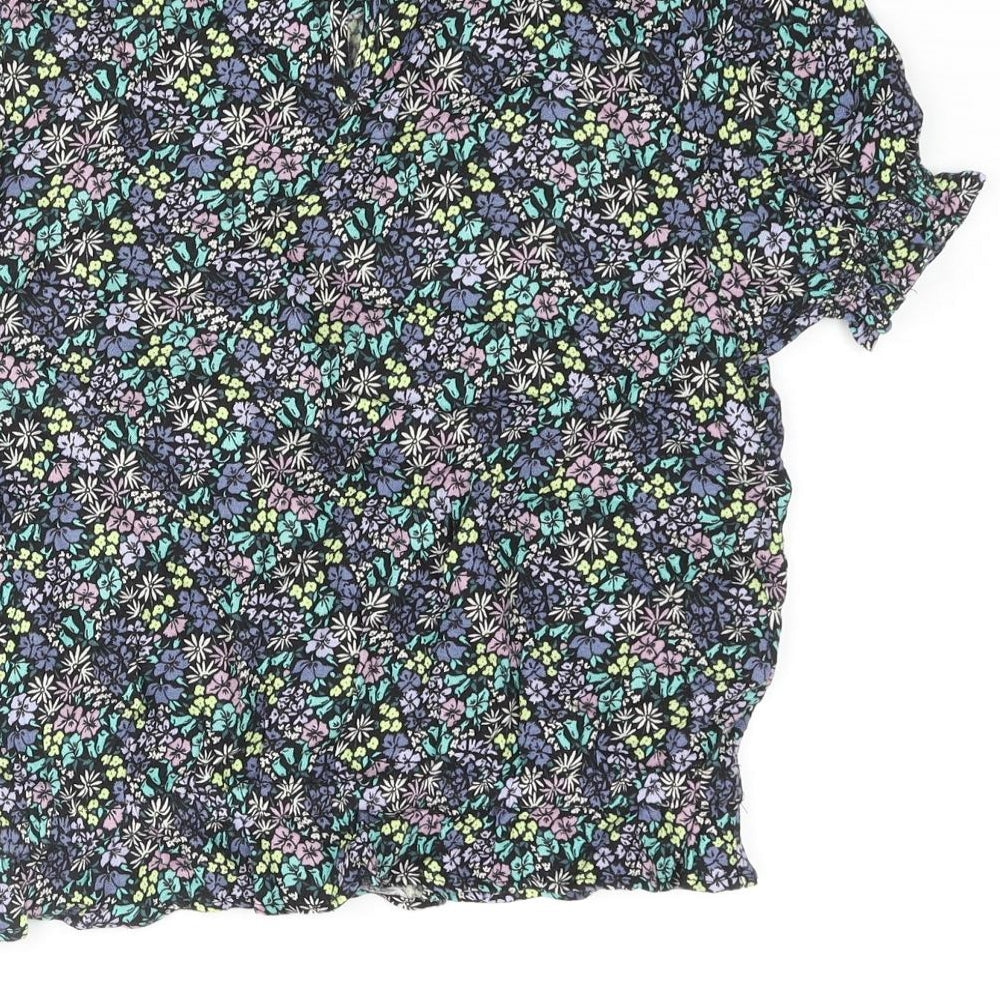 Marks and Spencer Girls Multicoloured Floral Viscose Basic Blouse Size 10-11 Years Round Neck Button