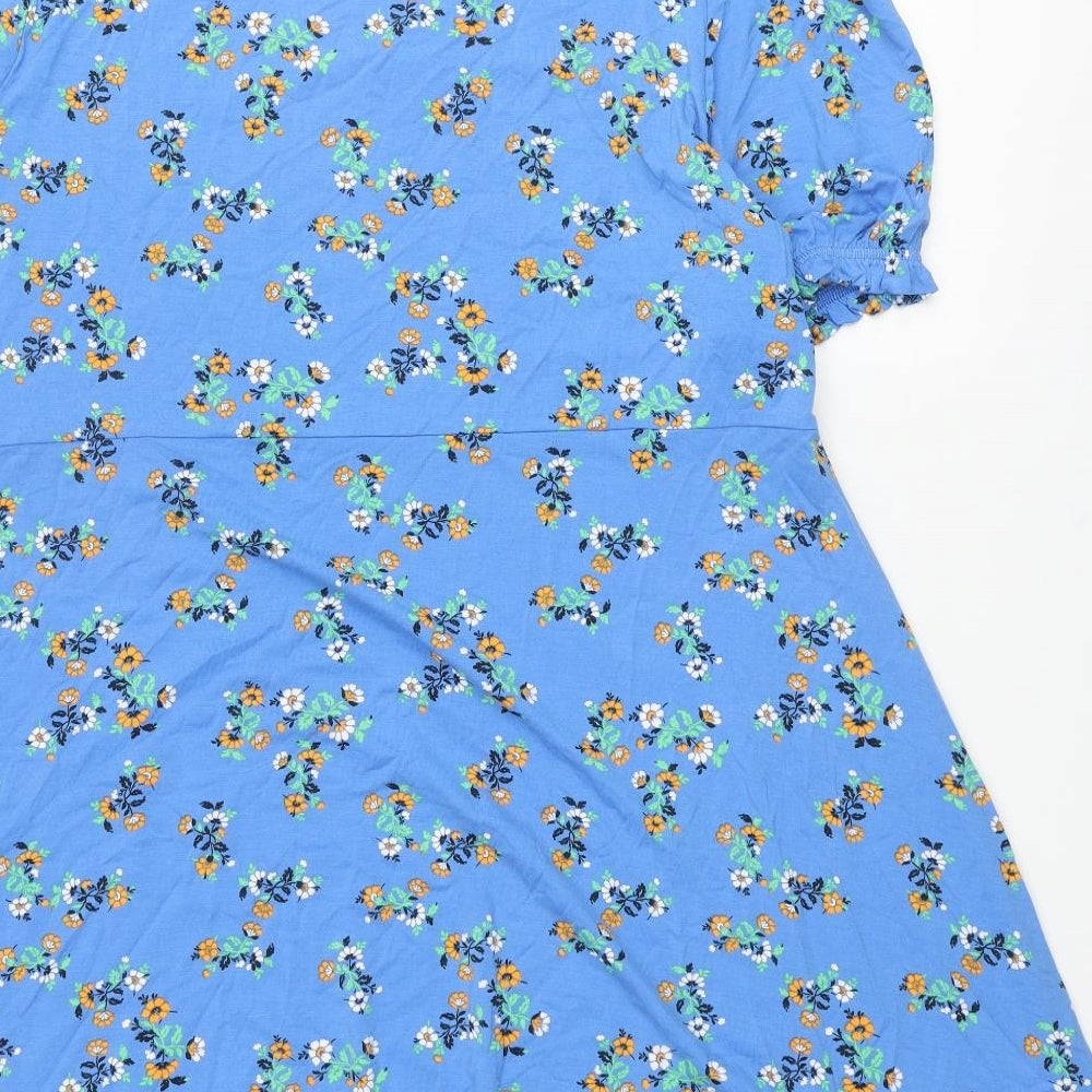 Marks and Spencer Womens Blue Floral Viscose Shift Size 22 Round Neck Pullover