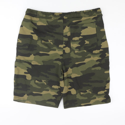 Marks and Spencer Boys Green Camouflage Cotton Sweat Shorts Size 13-14 Years L9 in Regular Drawstring