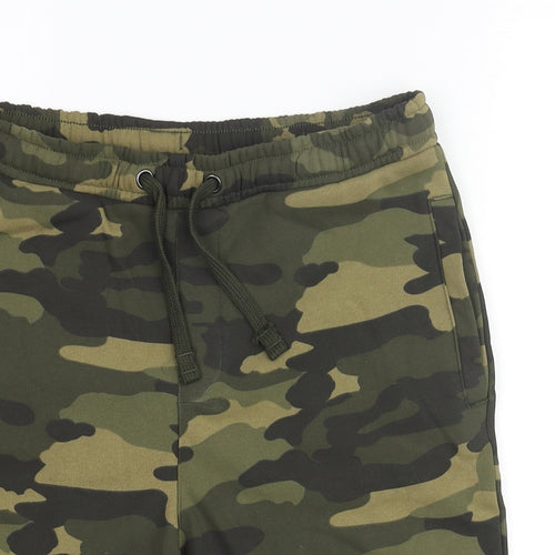 Marks and Spencer Boys Green Camouflage Cotton Sweat Shorts Size 13-14 Years L9 in Regular Drawstring