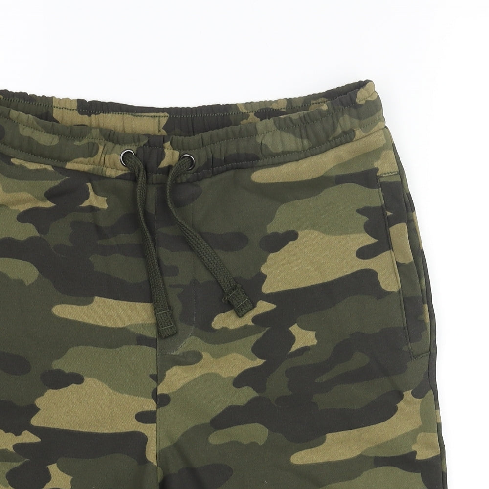 Marks and Spencer Boys Green Camouflage Cotton Sweat Shorts Size 13-14 Years L9 in Regular Drawstring