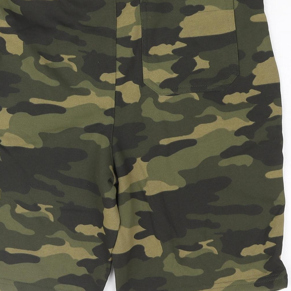 Marks and Spencer Boys Green Camouflage Cotton Sweat Shorts Size 13-14 Years L9 in Regular Drawstring