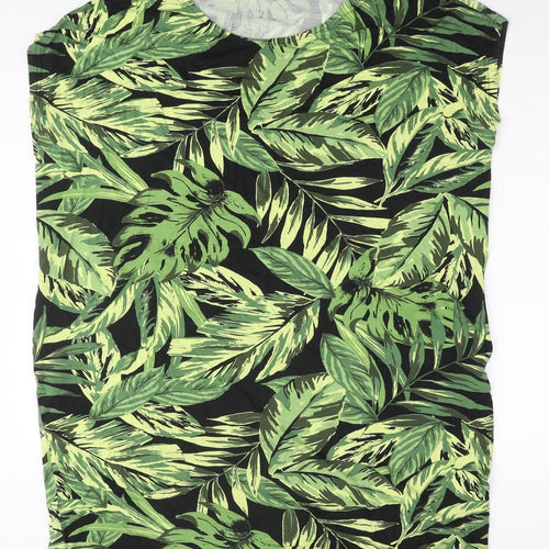 Capsule Womens Green Geometric Viscose T-Shirt Dress Size 18 Roll Neck Pullover - Leaf Print