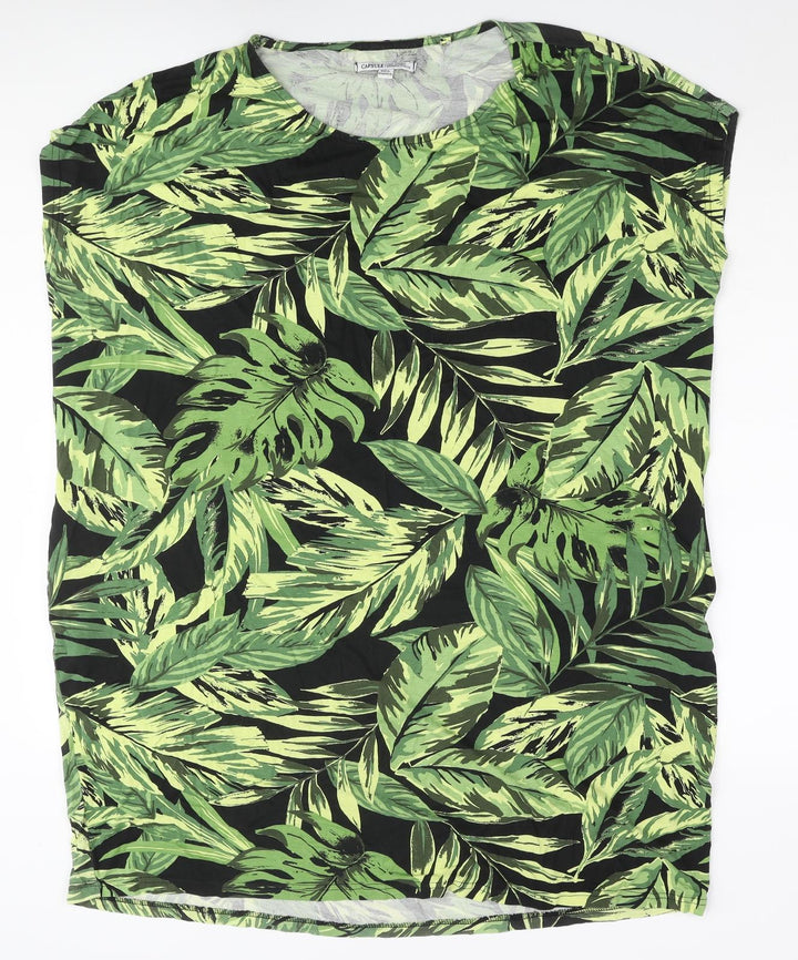 Capsule Womens Green Geometric Viscose T-Shirt Dress Size 18 Roll Neck Pullover - Leaf Print