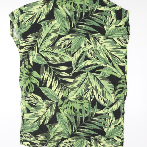 Capsule Womens Green Geometric Viscose T-Shirt Dress Size 18 Roll Neck Pullover - Leaf Print