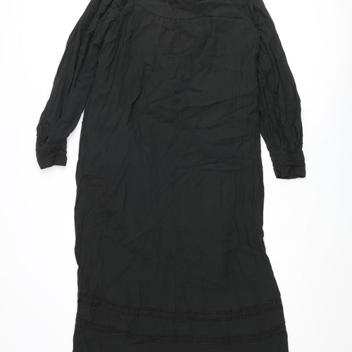 Per Una Womens Black Viscose Maxi Size 10 Mock Neck Button - Lace Trim