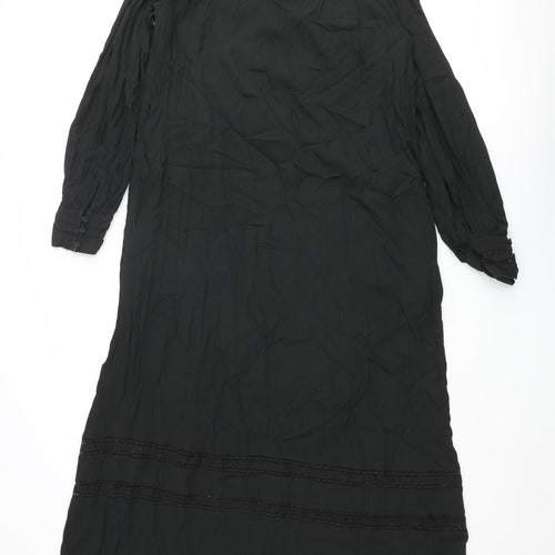 Per Una Womens Black Viscose Maxi Size 10 Mock Neck Button - Lace Trim