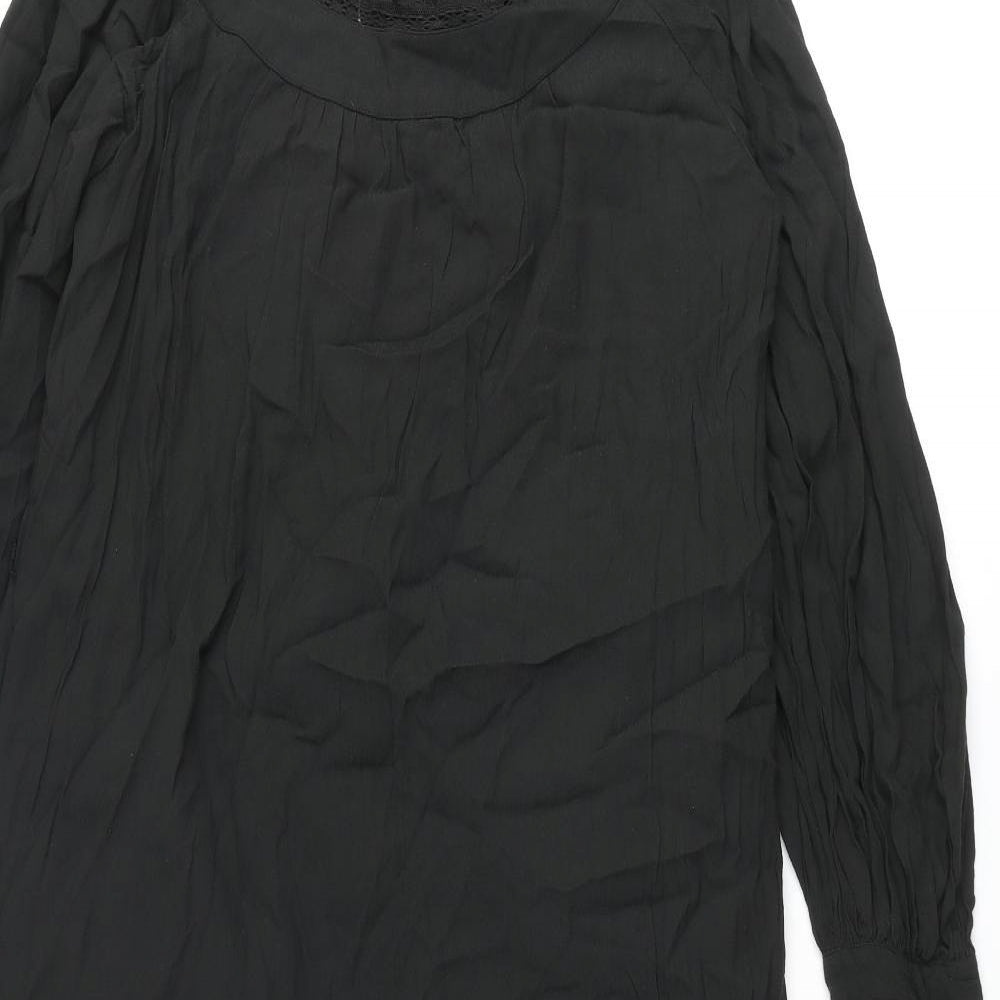 Per Una Womens Black Viscose Maxi Size 10 Mock Neck Button - Lace Trim