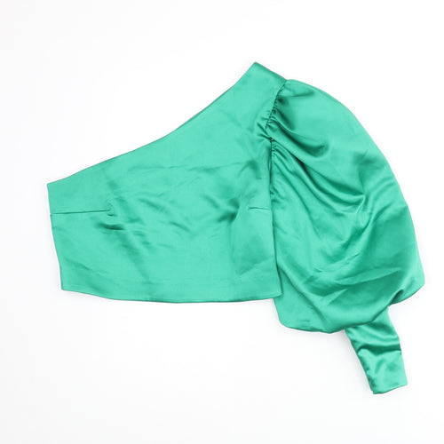 River Island Womens Green Polyester Basic Blouse Size 14 One Shoulder