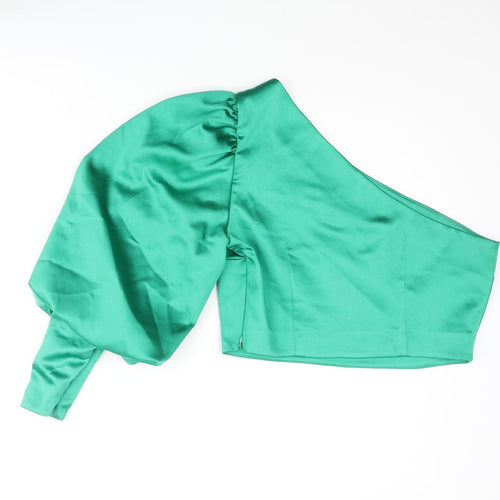 River Island Womens Green Polyester Basic Blouse Size 14 One Shoulder