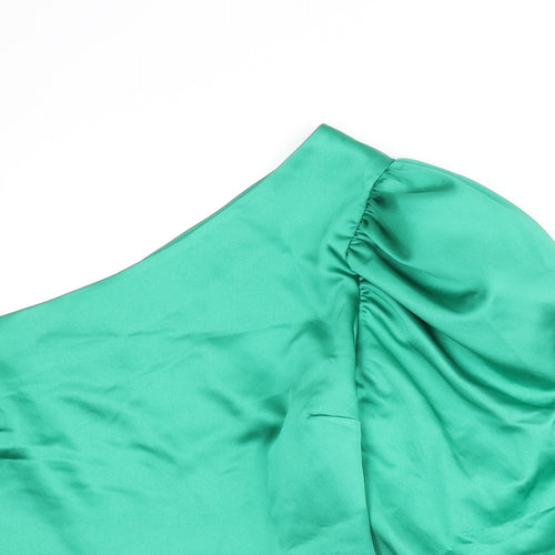 River Island Womens Green Polyester Basic Blouse Size 14 One Shoulder