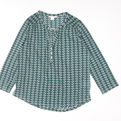H&M Womens Green Geometric Polyester Basic Blouse Size S V-Neck