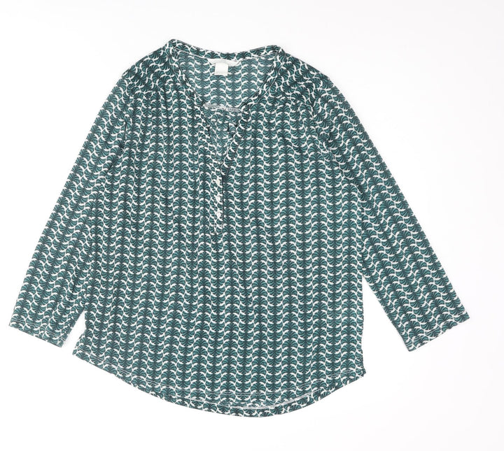 H&M Womens Green Geometric Polyester Basic Blouse Size S V-Neck