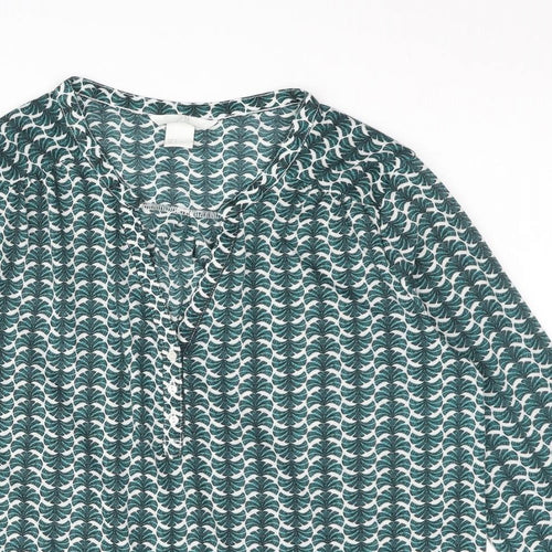 H&M Womens Green Geometric Polyester Basic Blouse Size S V-Neck