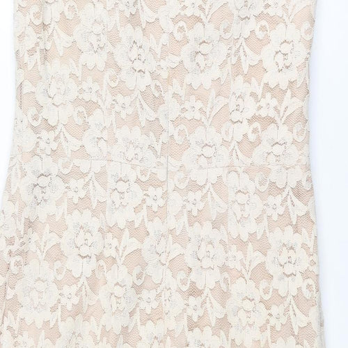 Michael Ambers Womens Beige Floral Polyester Pencil Dress Size 14 V-Neck Zip