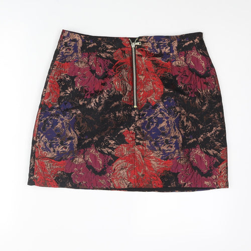 River Island Womens Multicoloured Floral Polyester Mini Skirt Size 12 Zip