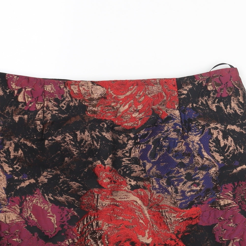 River Island Womens Multicoloured Floral Polyester Mini Skirt Size 12 Zip