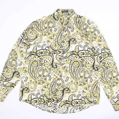 Hisdern Mens Multicoloured Paisley Polyester Button-Up Size XL Collared Button
