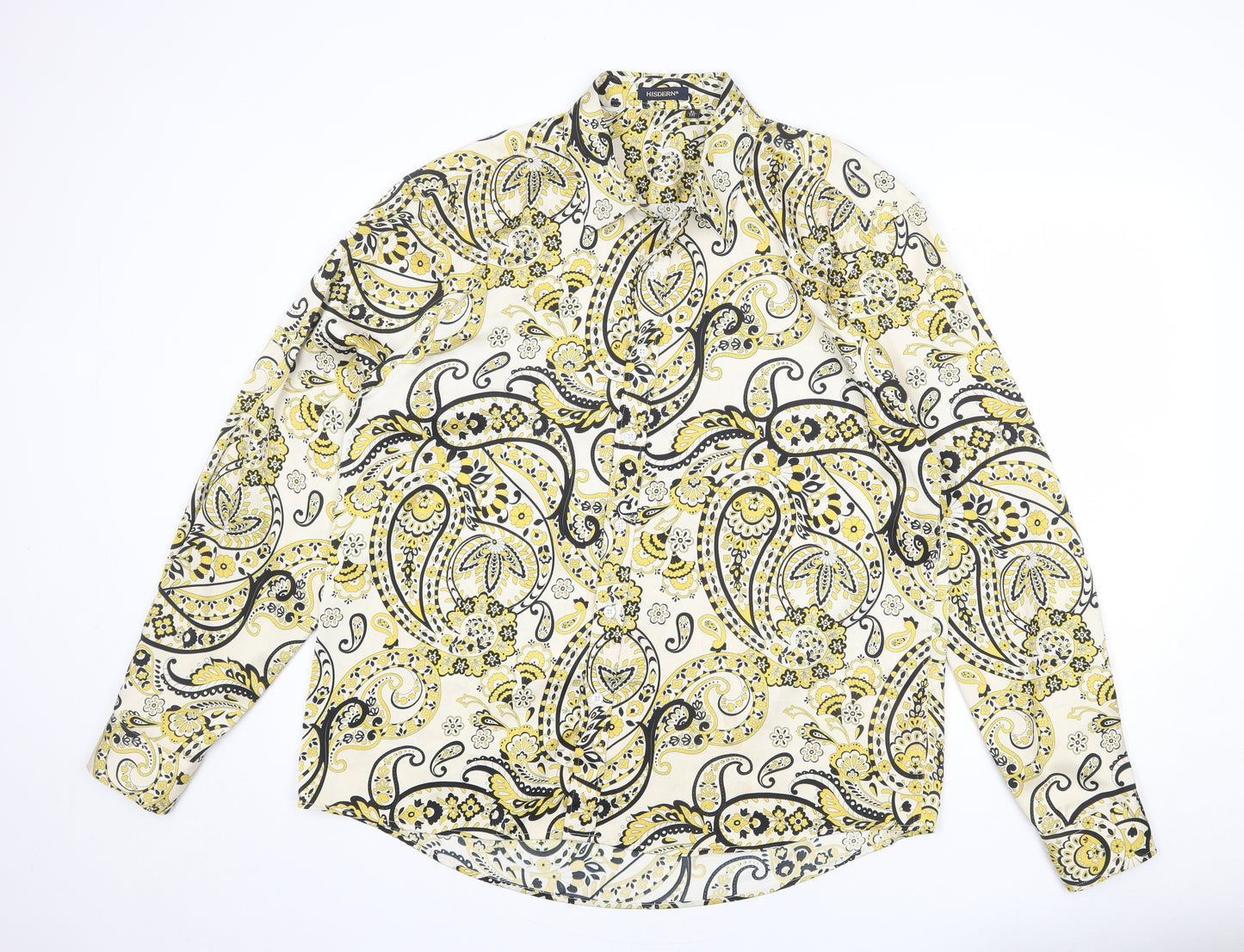 Hisdern Mens Multicoloured Paisley Polyester Button-Up Size XL Collared Button