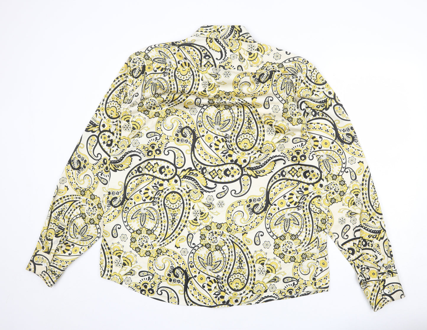 Hisdern Mens Multicoloured Paisley Polyester Button-Up Size XL Collared Button