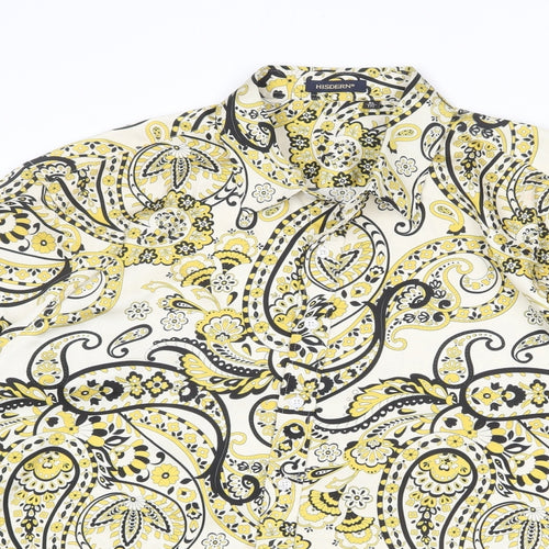 Hisdern Mens Multicoloured Paisley Polyester Button-Up Size XL Collared Button