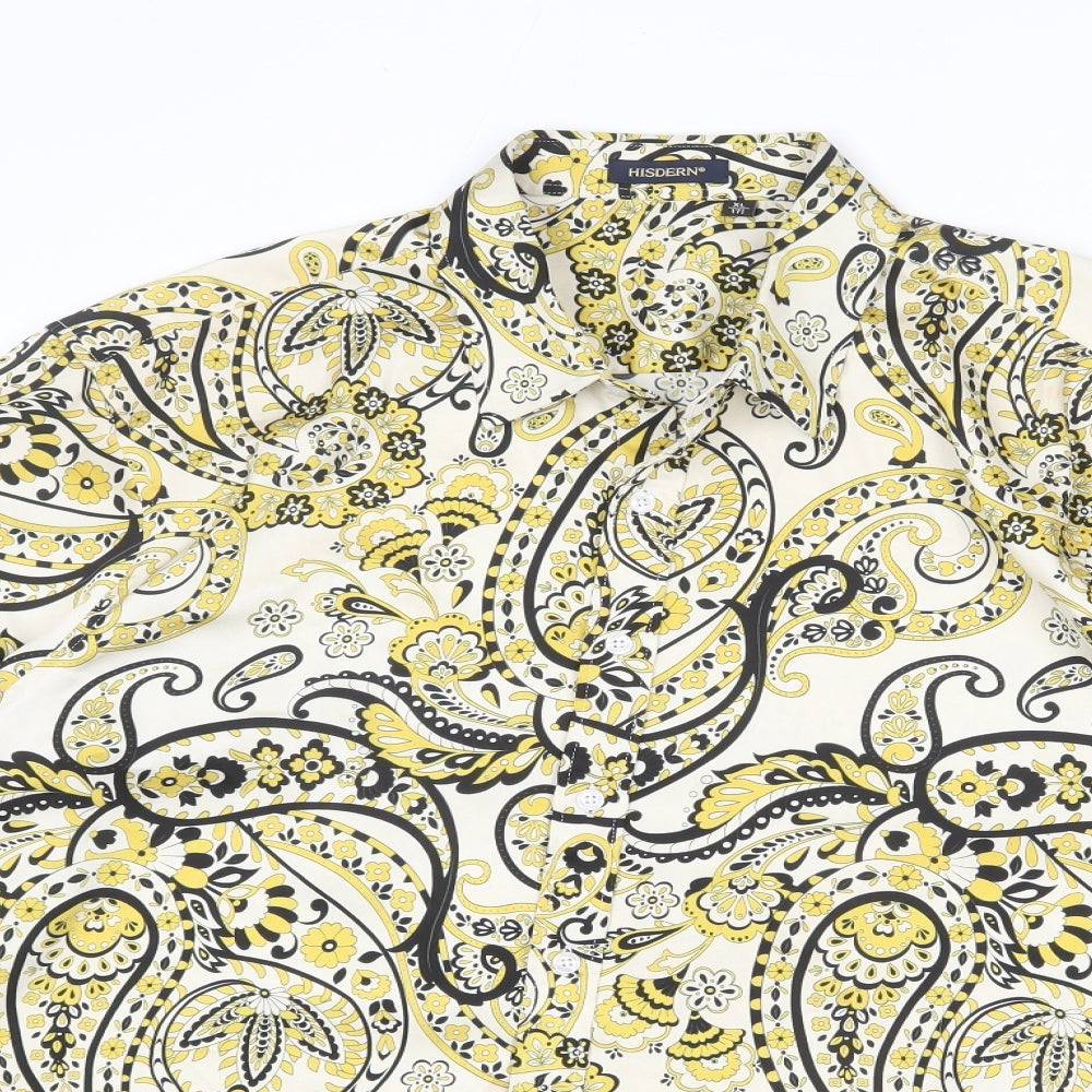 Hisdern Mens Multicoloured Paisley Polyester Button-Up Size XL Collared Button