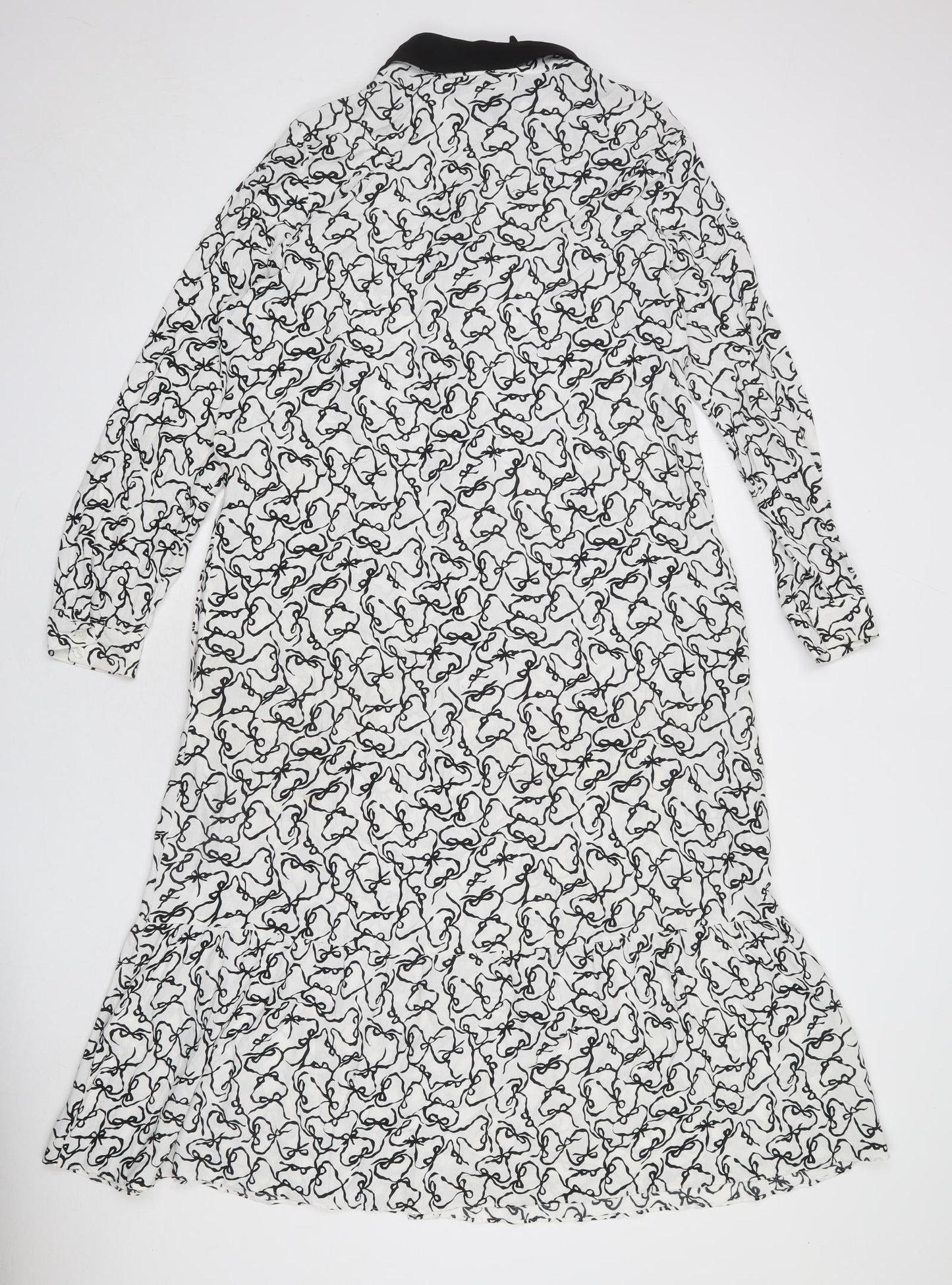 Ted Baker Womens White Geometric Viscose A-Line Size L Collared Button - Bows