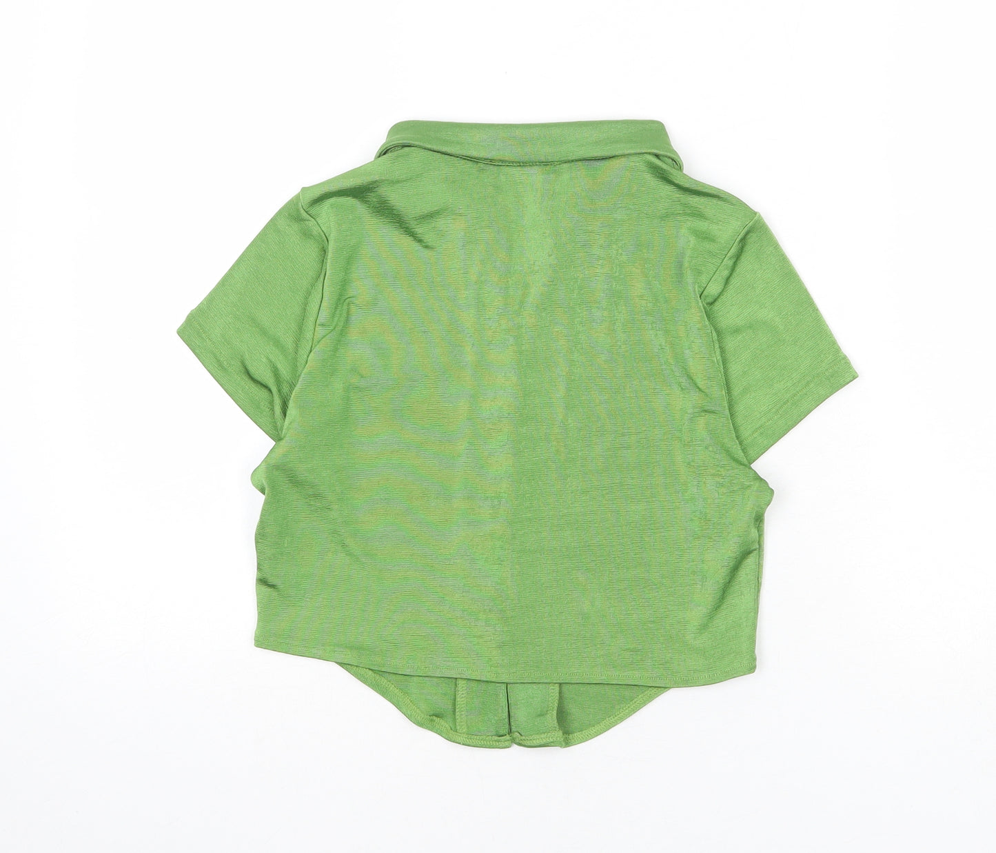 Pull&Bear Womens Green Polyester Cropped Button-Up Size S Collared