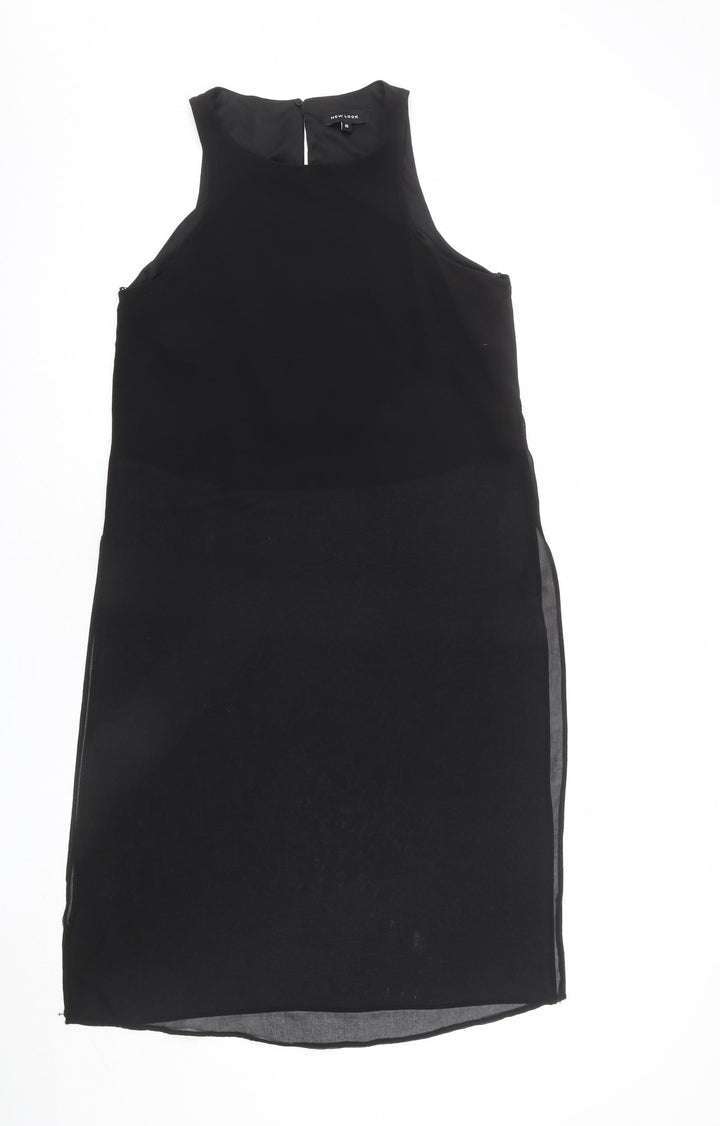 New Look Womens Black Polyester Tunic Blouse Size 10 Round Neck - Sheer