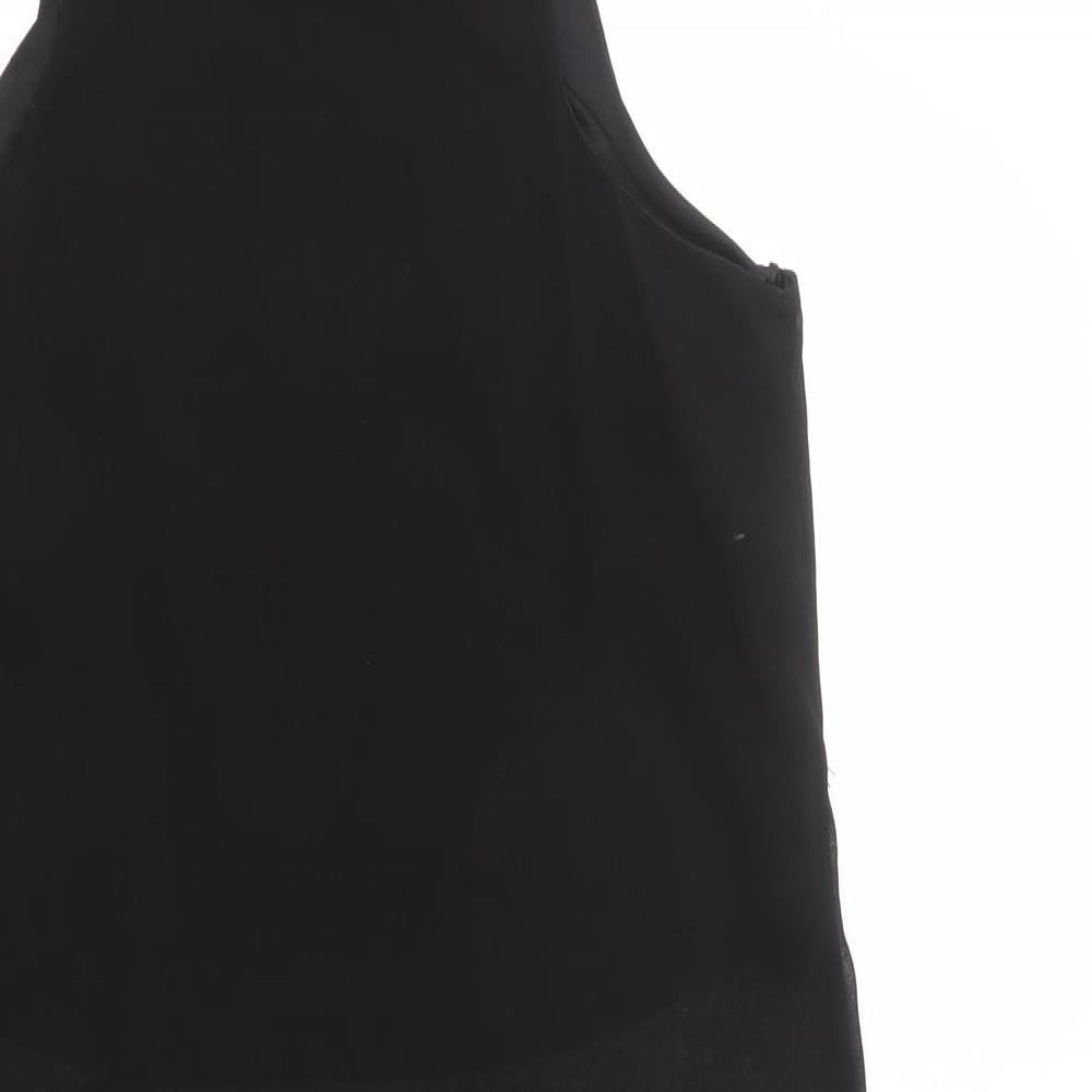 New Look Womens Black Polyester Tunic Blouse Size 10 Round Neck - Sheer