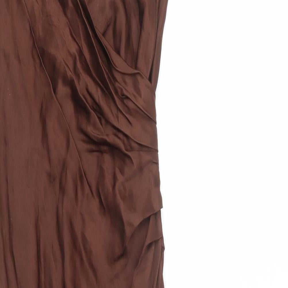 Zara Womens Brown Viscose Slip Dress Size S V-Neck Zip
