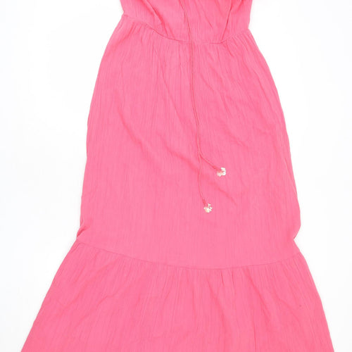 Monsoon Womens Pink 100% Cotton Maxi Size M Off the Shoulder Pullover - Ruffle Detail, Tassels