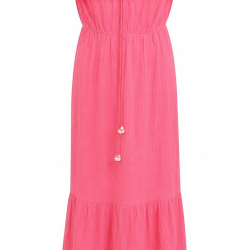 Monsoon Womens Pink 100% Cotton Maxi Size M Off the Shoulder Pullover - Ruffle Detail, Tassels